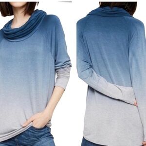Lou & Gray Signature Oversized Soft Blue & Gray Ombre Top Cowl Neck Sz XS